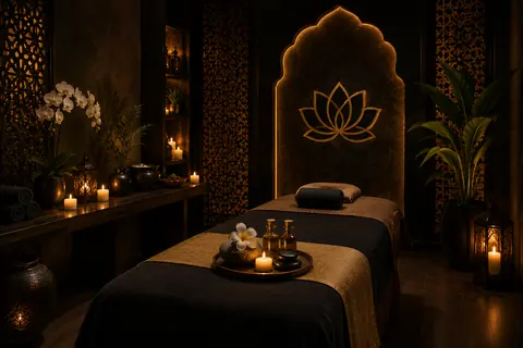 Luxury spa interior corridor at Thai Elysium Spa Azizi Riviera