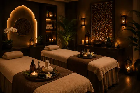 Therapist performing massage treatment in a candlelit room at Thai Elysium Spa
