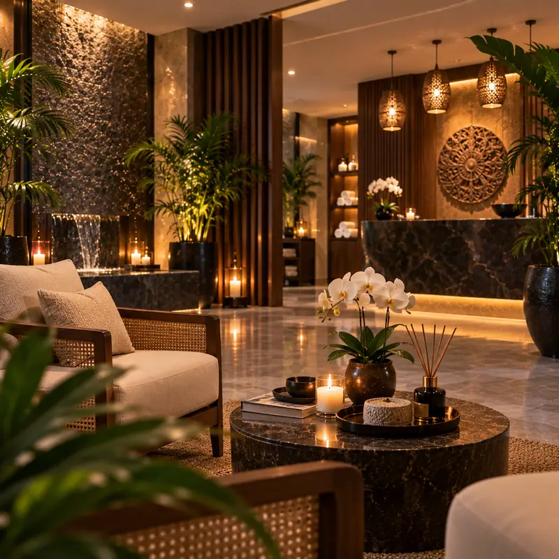 Lounge seating with warm lighting