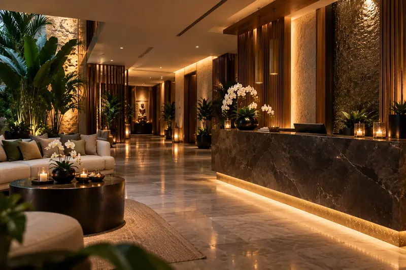 Reception of Thai Elysium Spa, the Thai spa in Azizi Riviera 30, Al Meydan